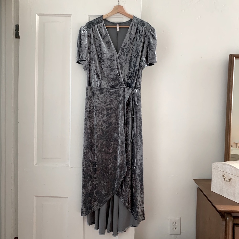 Ice Blue Crushed Velvet Wrap Dress
